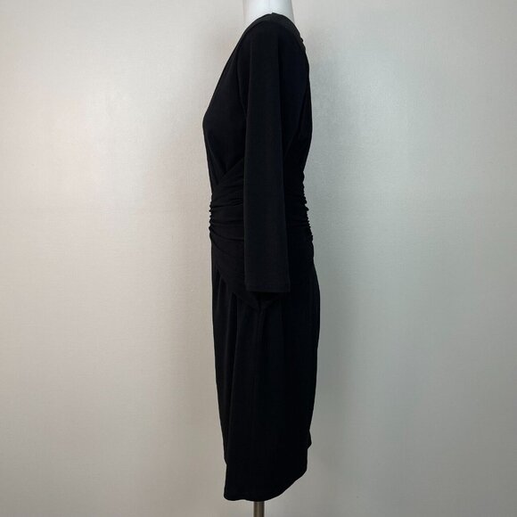 Ann Taylor Sheath Dress 6 Black Shirred Waist 3/4 Sleeve V-Neck Stretch Women's - Picture 4 of 11